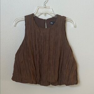 Zara Brown Crinkled Sleeveless Crop Top